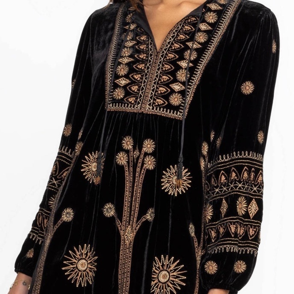 Johnny Was Heidi Velvet Yoke Dress Embroidered Beaded Tassel NWT - Picture 9 of 12